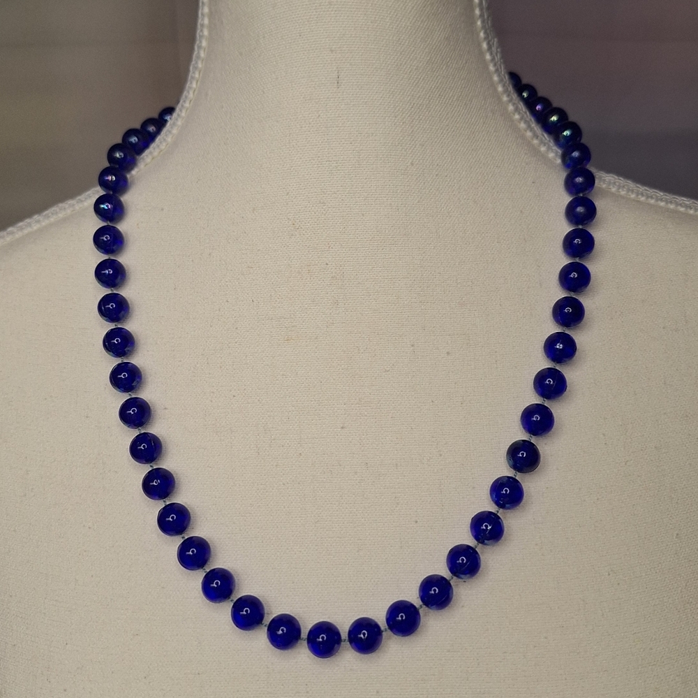 Royal Blue Iridescent Acrylic Beaded Necklace With Clasp